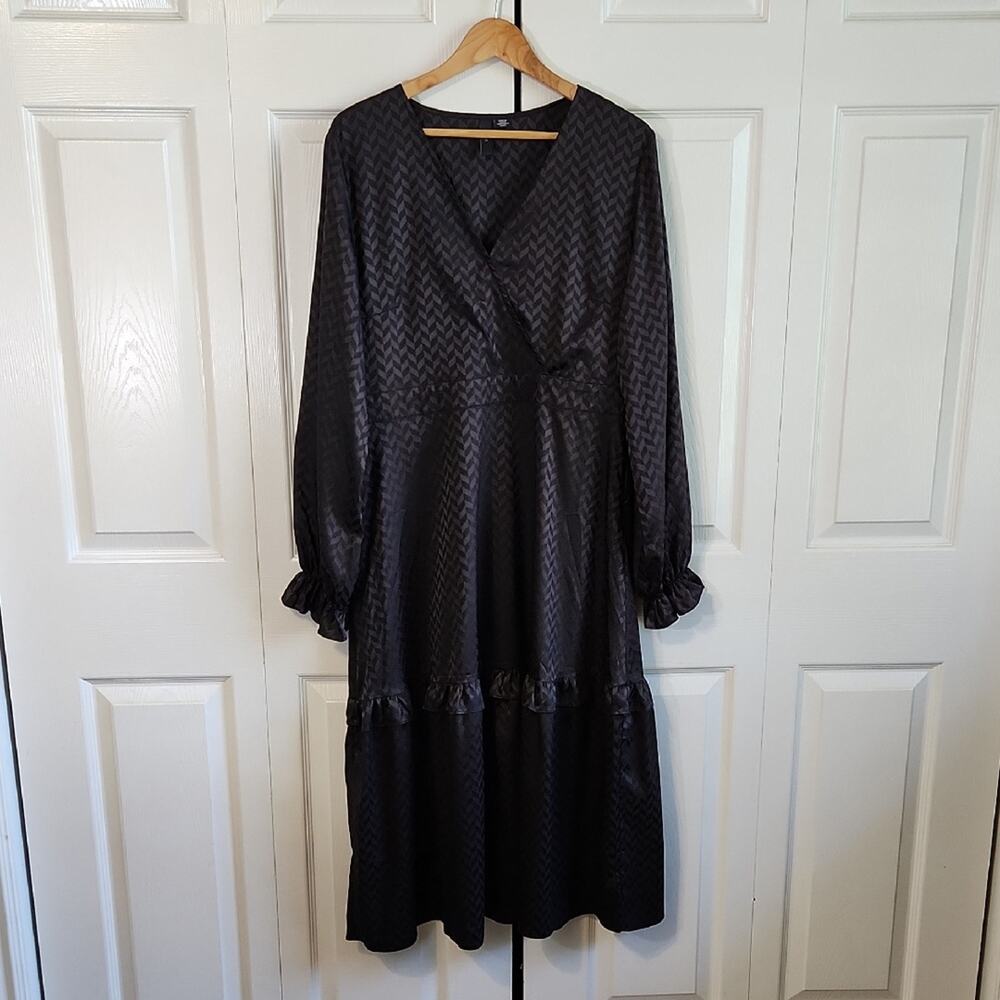 YAS Womens Black Chevron Dress Size 14 Tiered Lightweight Neutral Academia‎